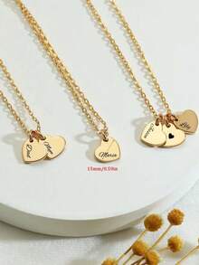 Customized Necklace, Personalized Heart-Shaped Pendant, Carved Name Necklace, Stainless Steel Jewelry Heart-Shaped Pendant Necklace, Personalized Gift, Valentine's Day Gift, Anniversary Gift, Valentine's Gold, Rose Gold Fashion, Autumn Fashion, Retro, Neutral, Simple, Casual, Hip-Hop, Goth, Punk Customization, Personalized, Back To School Fashion - Multicolor - View 3