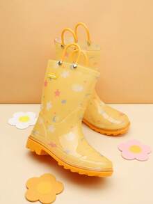 Kids' Waterproof Rain Boots Lightweight Pull-On Toddler Boots With Handles For Girls & Boys Cute Playtime Outdoor Shoes Orange - 黃色 - 查看 1