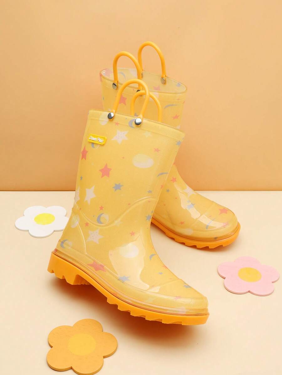 Kids' Waterproof Rain Boots Lightweight Pull-On Toddler Boots With Handles For Girls & Boys Cute Playtime Outdoor Shoes Orange - 黃色 - 查看 1