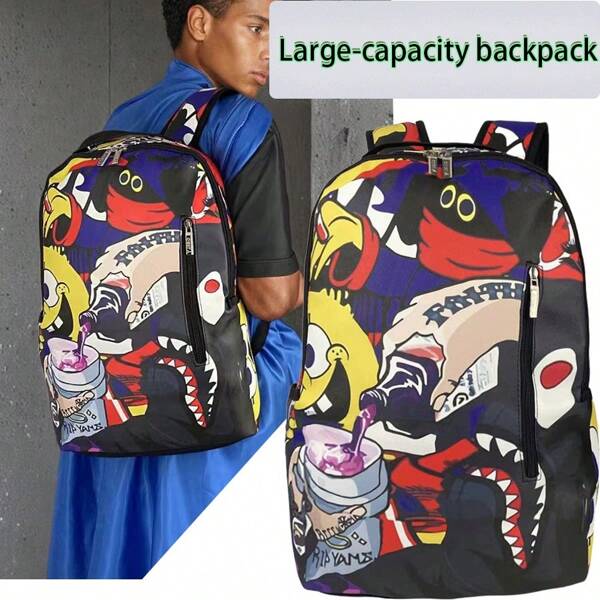 Fashion Unisex Backpack, Large Capacity Graphic Backpack For High School, College Students, Outdoor Travel, Commute, Campus, Cartoon, Back To School