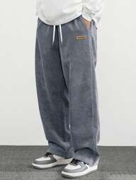 男士春秋灯芯绒休闲直筒裤，印花图案，宽松百搭