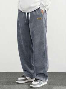 Men's Spring Autumn Corduroy Casual Straight Leg Pants With Printed Pattern, Loose Fit And Versatile