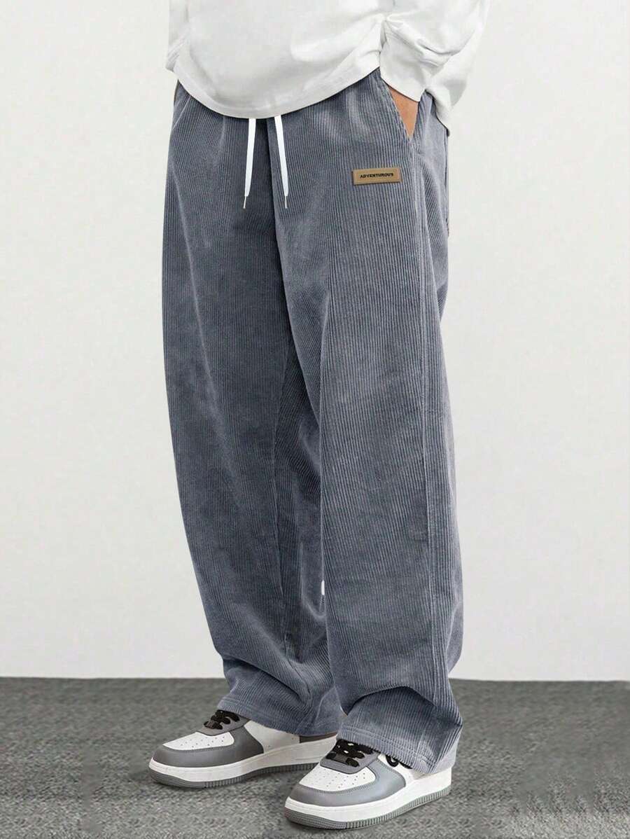 Men's Spring Autumn Corduroy Casual Straight Leg Pants With Printed Pattern, Loose Fit And Versatile