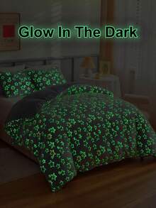 2/3 件星星图案蓬松毛绒夜光羽绒被套套装，冬季柔软温暖床上用品套装，可爱纯色被套，卧室装饰，（1 个羽绒被套 + 1/2 个枕套，无填充物） - 灰色 - 查看 5