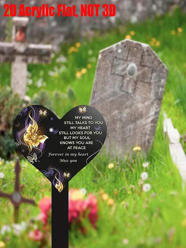 1 pièce Piquet mémorial en forme de cœur en acrylique - Marqueur de tombe de cimetière de jardin extérieur, sans alimentation électrique, piquet installé - Fournit un mémorial résistant aux intempéries pour les êtres chers.