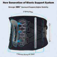 透气3D针织腰部支撑带 - 可调节背部支撑，男女适用，符合人体工程学设计 - 黑色 - 查看 2