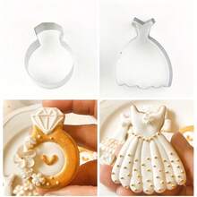 4pcs Stainless Steel Cookie Moulds, Including Diamond Ring, Suit, Wedding Dress, And Cake Shapes, With Stainless Steel Cookie Cutter, For Diy Wedding Cookies, Icing Cookies, Cake Cutting And Cookie Moulding - Silver - View 4