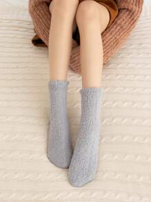 6pairs Solid Fuzzy Fluffy Socks - Multicolor - View 6