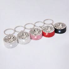 AD 1 pieza Llavero de coche con decoración de rhinestones, llavero con forma de rueda de coche de aleación de zinc - Rojo - Ver 6
