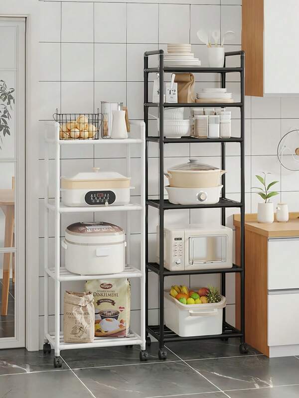 1 pieza Estantería de almacenamiento multifuncional de primavera, móvil con barandilla, adecuada para cocina, baño, sala de estar, entrada, dormitorio, estudio, oficina, regalos de vacaciones, regalos de Navidad, regalos para niños