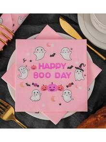 20/40/80 lembar Serbet Happy BOO Day - Dekorasi Halloween 3 lapis, Dekorasi Pesta Pastel 5 x 5 inci - Berwarna merah muda - View 5