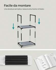 SONGMICS Scarpiera Ingresso a 10 Ripiani, Scaffale Portascarpe, Scarpiera Compatta, 33 x 33 x 173 cm, Telaio in Metallo, Ripiani in Tessuto Non Tessuto, Corridoio, Camera da Letto, Grigio - Grigio - Visualizzare 5