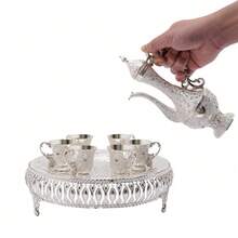 YUNRUX European Coffee Cup And Teapot Set, Tea Service Set, Tea Service Set For Tea Table Decoration Living Room, Dining Room, Company - Silver - View 9