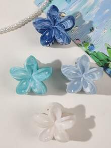 4 件 ABS 材质迷你花卉波西米亚大理石纹理发夹，湖蓝色、海军蓝、蓝灰色，适合春夏海滩、派对、刘海、侧发装饰发饰时尚发夹秋季配饰秋季发夹花夹冬季度假装女士 - 彩色 - 查看 4