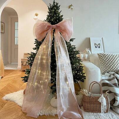 1*1,6M Weihnachtsbaum Schleifen Dekoration Organza Schleife Hängende Dekoration DIY Weihnachts Atmosphäre Dekoration Rosa Schleife Dekorierter Weihnachtsbaum Dekoration Rosa Set Hängend, Weihnachts Ritual Gefühl, Rosa Traumhafter Weihnachtsbaum
