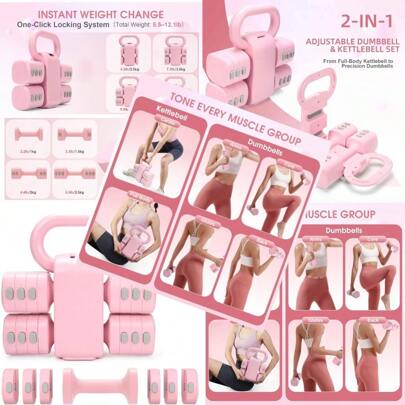 Adjustable 2in1 Convertible Kettlebell And Dumbbells Set 4 In 1 Free Weights Dumbbell Set Of 2 Each 2.2 3.3 4.4 5.5lb Quick Change Women Dumbbell Set For Home Exercise Training