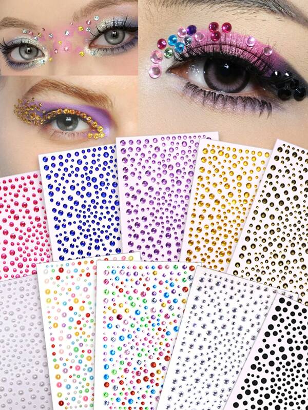 White Glittery Stereo Gem Stickers Makeup Holiday Party Y2K Style Music Festival DIY Eyes Face Jewels Stickers Suitable For Dance Performances Parties And Stage Cosplay Concert Wedding Fake Tattoos
