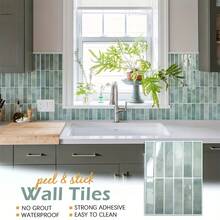 1/10/30/50 miếng dán gạch 2D, miếng dán gạch màu xanh lá cây có thể bóc ra và dính, miếng dán gạch chống thấm nước và chống bắn nước cho nhà bếp, miếng dán tường phòng tắm. - Màu xanh Bạc hà - Xem 4