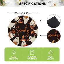 1/2/4pcs Ghost Pattern Halloween Round Placemats, Black Holiday Round Dining Table Mats, Suitable For Party, Kitchen, Dining, Breakfast, Coffee Decor