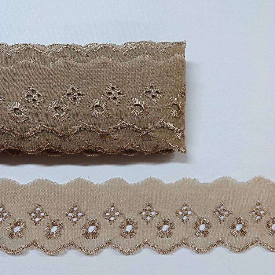 English Embroidery Piece 5cm Wide - 13.70 Meters Long. Embroidered Lace - 巧克力棕 - 查看 1