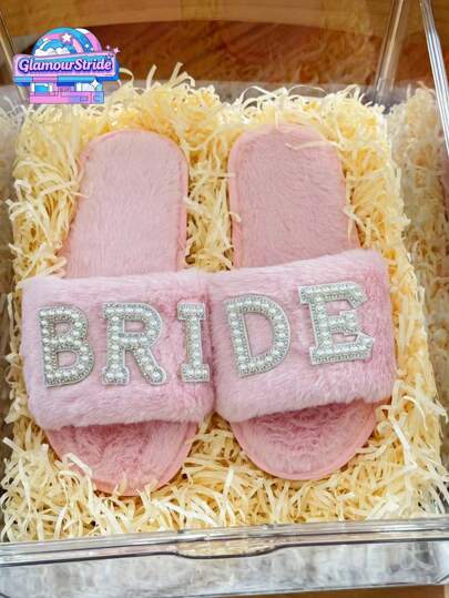Bride Slippers, Warm And Comfortable Open-Toe Slippers, Suitable For Bridal Parties, Bachelorette Parties And Wedding Day, Flat Criss-Cross White Peep-Toe Slides