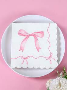 16张白色背景蝴蝶结蕾丝一次性纸巾，适合婴儿派对，优雅粉色蝴蝶结图案，可用于性别揭晓派对餐桌装饰、婴儿生日派对装饰、一周岁生日派对粉色蝴蝶结图案一次性装饰餐巾、派对餐桌中心装饰餐巾、婴儿派对装饰、婴儿派对回礼、性别揭晓派对装饰 - 白底蝴蝶結花邊 - 查看 3