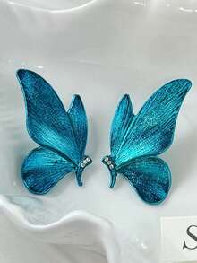 1 Pair Unique Elegant Dreamy Blue Textured Butterfly Earrings, Delicate Luxury Minimalist Fashionable Versatile Earrings - Multicolor - View 4
