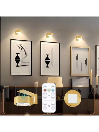 6/3/1pc Led Picture Verlichting Battery Operated, Wireless Painting Light, Wand Lamp Magnetic, Spotlight, Display Spotlight Remote Dimmable, Lighting Modes Art Frame Artworking Portrait, ative Puck Lights 150mAh Control view 6