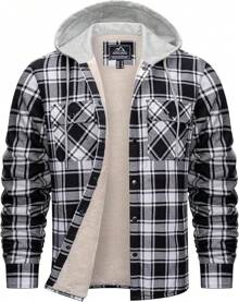 Cotrasen Mens Flannel Cotton Heavy Thick Sherpa Fleece Lined Plaid Shirt Jackets Warm Button Up Winter Coats With Hood