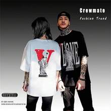 Fashion Men's Short Sleeved T-Shirt V Letter Printed Tops Casual Couple T-Shirt Hip Hop Short Sleeved Tops - 風格 V12 - 查看 5