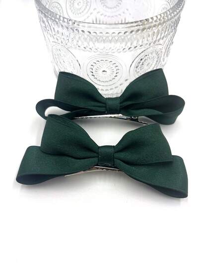 2个缎面亮面3D蝴蝶结发夹，简约可爱优雅日常发饰，适合休闲、派对、节日等场合，也可作发夹、发卡、发夹、发卡、发饰，冬季女装，蝴蝶结，头饰