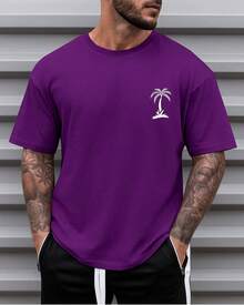 Men's Oversized Coconut Tree T-Shirt 100% Cotton From S To Plus Size G3 - 紫色 - 查看 1