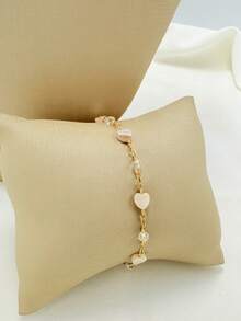 Heart-Shaped Necklace And Bracelet Set With Clear Round Ball In 18k Gold And 925 Silver Plated - 金色 - 查看 4