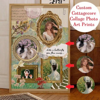 1pc Custom Cottagecore Collage Photo Art Prints, Cottagecore Wall Art, Canvas Posters, Custom Photo Print, Moody Nature Wall Art, Vintage Art