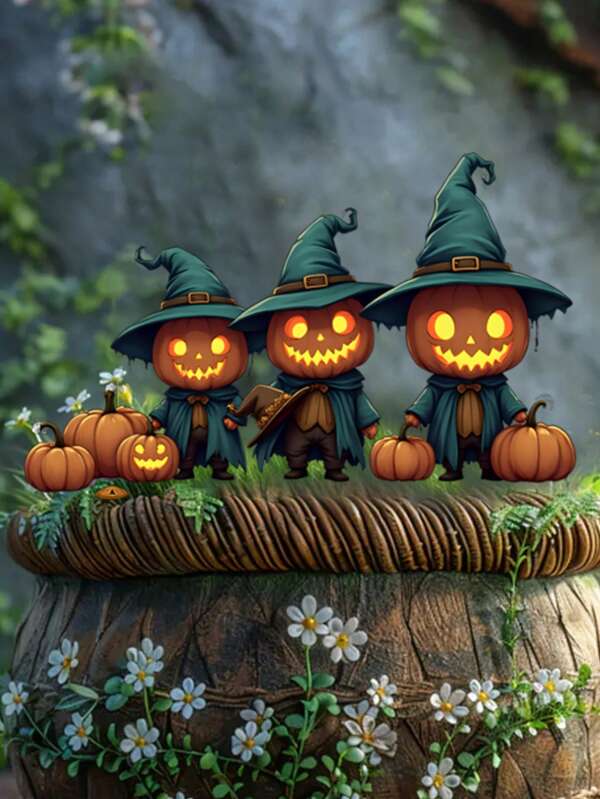 1pc Halloween Garden Stake Decor - Decorative Fairy Theme, No Battery Required, Outdoor Standing Plastic Pumpkin Lantern, Scarecrow, Planter Statue Accessories, Create Holiday Atmosphere, Gift For Friends