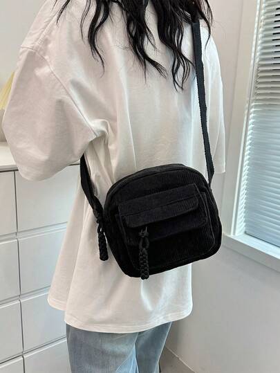 休闲女士灯芯绒小方形斜挎包，时尚百搭轻便钱包