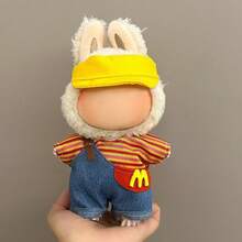 17cm LABUBU Doll Clothes, 17cm Hanging Decoration 1st & 2nd Generation LABOBO Vinyl Figure Outfit, Accessories Set Including Bow, Plaid Hat For LABUBU Brown Bear