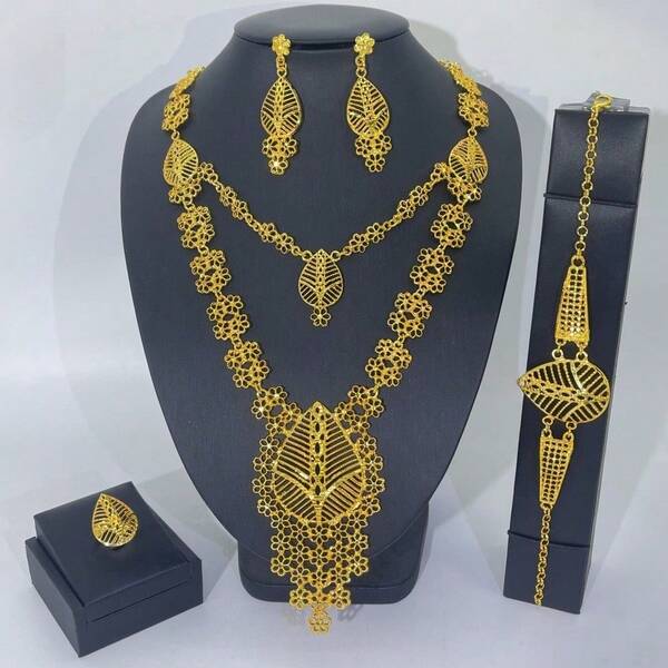 1 Set Elegant Luxury Versatile Earrings, Necklace, Bracelet, Ring 5pcs Jewelry Set, Suitable For Brides, Weddings, Banquets, Parties