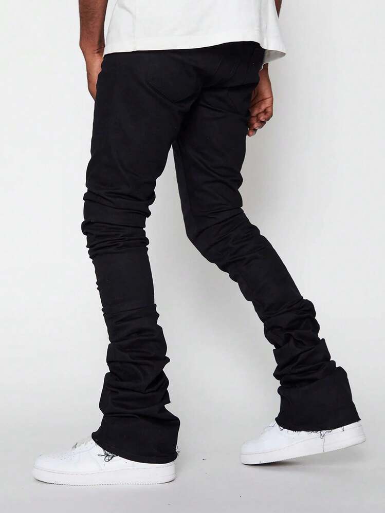 Men's Slim Fit Denim Pants Mid Rise Tapered Leg Stacked Jeans Soft Stretch Denim Pants - Black - View 6