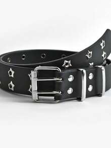 2pcs Gothic Style Rivet Double Buckle Belt, Black Punk Accessories - Ideal Birthday Gift