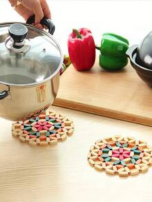 3/6/9pcs Heat Resistant Bamboo Coasters, Random Color, Heatproof Placemats For Home, Kitchen, Dining Table, Tableware, Kitchen Accessories - Multicolor - View 4