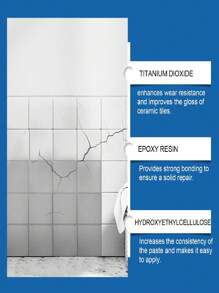 瓷砖修补膏 - 大理石地砖家具裂缝填充胶粘膏。易于修复，无需更换。适用于损坏、破裂、孔洞、碎裂的瓷砖、水箱盖、洗脸盆、马桶。防水、防黄变、附着力强、健康环保。