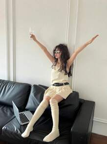 4双装，女士四季皆宜的过膝袜，春秋季长筒袜，孕妇高筒袜，防滑不勒腿袜，冬季保暖舒适袜 - 彩色 - 查看 12