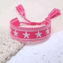 1 pieza Brazalete trenzado con decoración de estrella hecho a mano, diseño de bordado creativo, adecuado para fiestas, playa, viajes, regalo para amigos, familia, compañeros de clase - Rosa - Ver 5