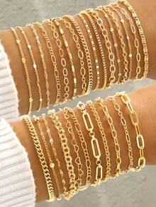 16/11pcs Fashionable Minimalist Elegant Vintage Design Layered Necklace Set, Geometric Heart Rhombus Box Chain Delicate Thin Chain Bracelet, Suitable For Holiday, Party, Date, Gift, Daily Wear - 金黃色 - 查看 8