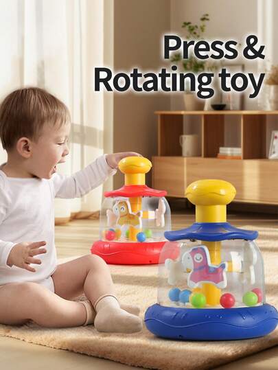 1pc Baby Infant Pressing Rotating Animal Rocking Horse Toy, Colorful To Attract Baby's Attention, Fun Early Education Toy, Suitable For Boys, Girls, Thanksgiving, Birthday, Christmas Gift