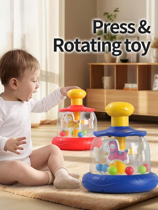 1个婴儿按压旋转动物摇摇马玩具，色彩鲜艳，吸引宝宝注意力，趣味早教玩具，男女宝宝均适用，复活节/儿童节礼物