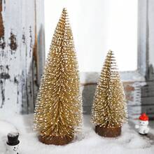 2棵圣诞金色闪光迷你松树，两棵人造雪树，带木质底座，节日桌面装饰，理想的圣诞节中心摆件，完美的节日家居装饰和派对装饰品，圣诞节的绝佳礼物之选，圣诞装饰，房间装饰，冬季圣诞装饰，家居圣诞礼物，圣诞装饰 - 彩色 - 查看 8