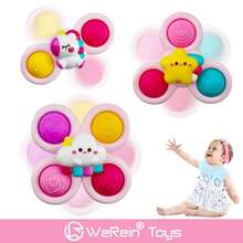 WeRein Pião giratório com ventosa para bebês de 12 a 18 meses, brinquedo sensorial giratório para crianças de 1 a 3 anos, brinquedo antiestresse com textura para bebês, presente de Natal ou aniversário para meninos e meninas de 1 a 2 anos (a ventosa adere com mais firmeza quando molhada). - Rosa - Ver 2