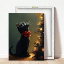 1pc Canvas Wall Art, Framed Wall Decor, Vintage Christmas Theme, Christmas Tree Kitten, Holiday Home Decor, Christmas Cat Lover Gift, Cat Wall Decor, Christmas Animal Decor, Christmas Decoration, Christmas Poster, Winter Decor, Christmas Bathroom Decor, Christmas Home Decor, Room Decor, Dorm Decor, Bedroom Decor, Living Room Decor, Office Decor, Dining Room Decor - Multicolor - View 4